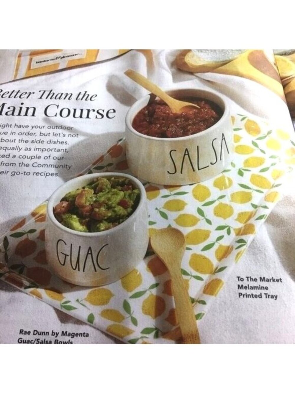 Rae Dunn Artisan Collection Womens Bowl Set Guac & Salsa Bamboo Dippping Spoons